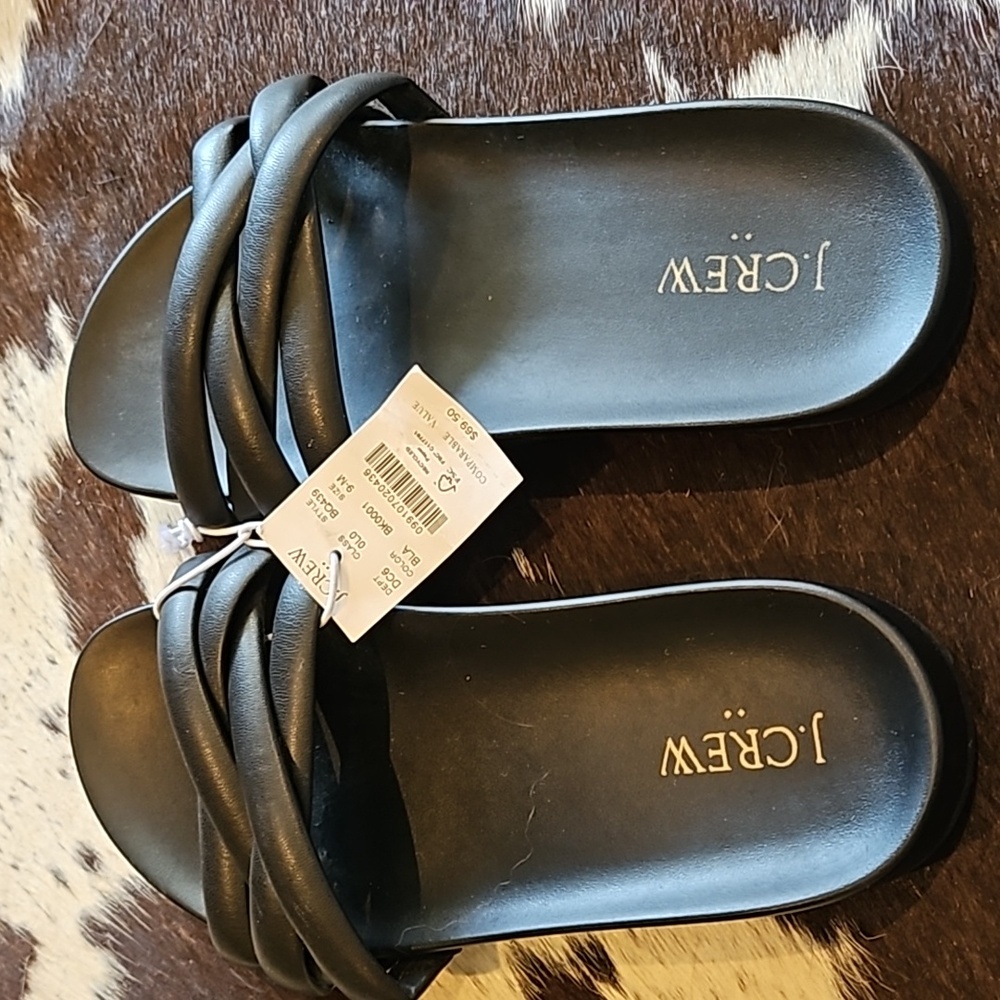 J CREW black slip on sandals size 9m . Synthetic . New never worn